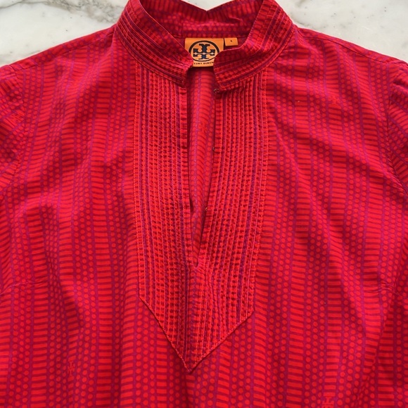 Tory Burch draw string orange pink red dress batik details sz 4 like new - Picture 6 of 9